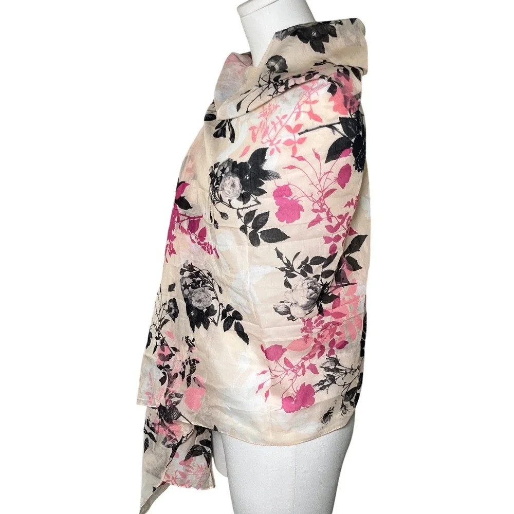 Talbots Floral Flocked Cotton Silk Wrap Scarf One Size